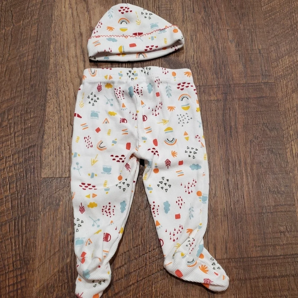 Carter Little Planet Matching Set Top Pants Hat Ribbed Organic Cotton Rainbow 3M